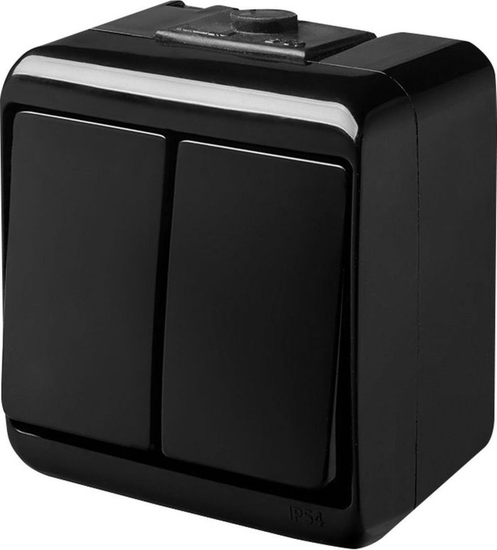 Вимикач 2-клавішний VHE-2-BL (чорний, IP54) ETI Hermetics