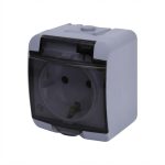 Розетка 1-а з з/к Schuko RHE-1sd (біла/прозора кришка, IP54) ETI Hermetics
